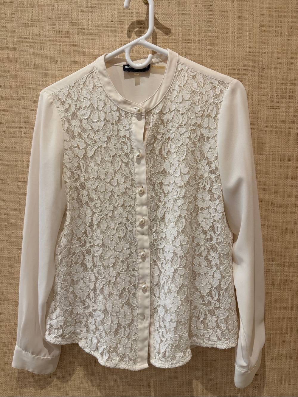 Karl Lagerfeld Cream Lace Button-Up Blouse